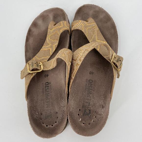 Mephisto Helen Thong Sandal Size 9.5 Leather Cork Gold Metallic Snake Size EU 40 - Picture 4 of 10